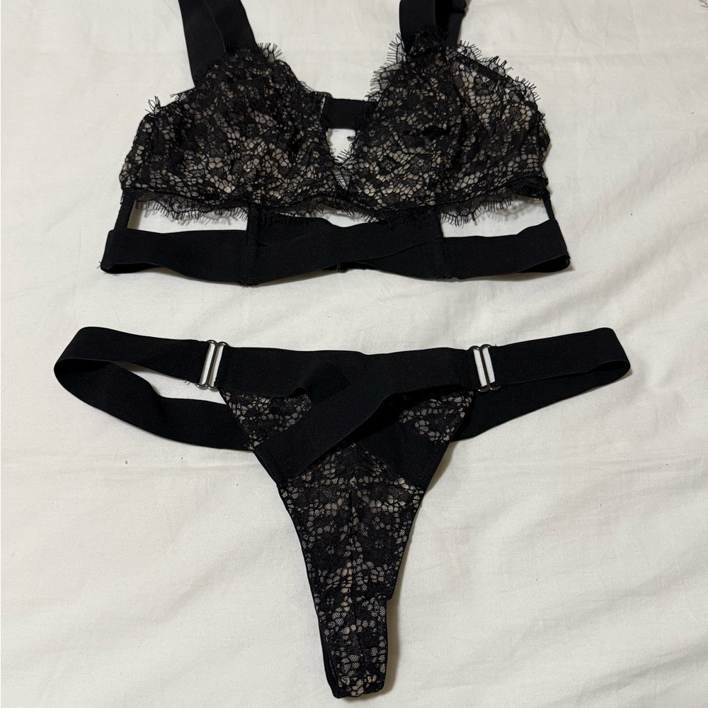 Victoria’s Secret Elegant Black Lace Bralette and Thong Set